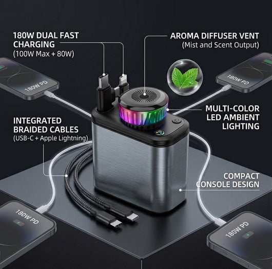 5-in-1 Car Charger with Star Light & Aromatherapy